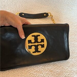 Tory Burch Leather Black and Gold Clutch/ Shoulder Bag